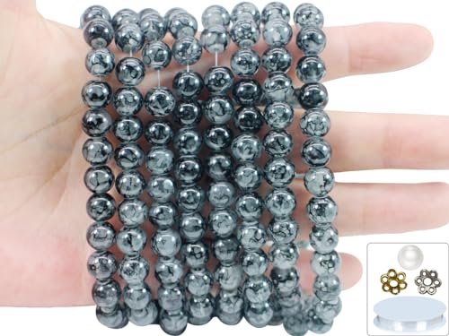 550PCS 8mm Black Glass Beads for Jewelry Making,Round Smooth Beads, Bracelet Space Loose Beads for Jewelry Making Earring, Necklaces, DIY Crafts & Gifts #388 - size: 8mm Black&Gray #388