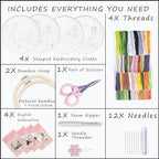 Bonroy 4 Sets Embroidery Set for Beginners, Art Craft, Easy Sewing, Includes Embroidery Clothing, Pattern, Embroidery Hoop, Instruction Manual, Colorful Thread Stitch Set (Cat) - color: Cat