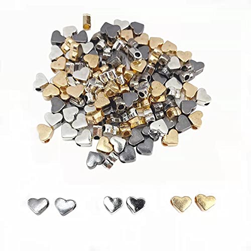 120 Pcs Heart Shape Spacer Beads Small Hole Spacer Beads Metal Loose Beads for Making Bracelet Necklace Earring Accessories DIY Handmade Craft (Gold/Silver/Gun Black) - color: Gold/Silver/Gun black