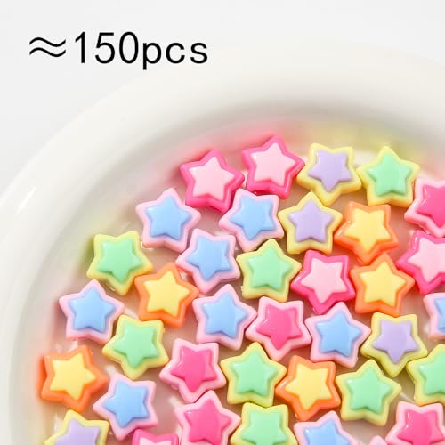 150pcs Acrylic Beads Colorful Rainbow Star Beads for Jewelry Making Handmade DIY Bracelet, Charms Keychain Craft Supplies - color: rainbow star
