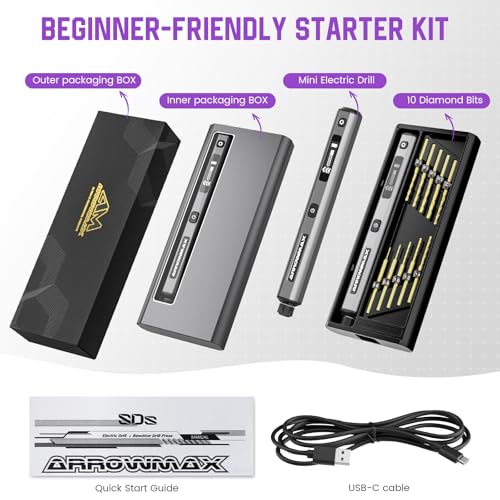 Mini Drill Pen, 5-Speed, LED Lights, OLED Display, Aluminium Box, Resin Drill Set With 10 Small Bits, 3/32-Inch Shank, For Jewelry Making, Wood, Plastic,(SDS) - style: SDS