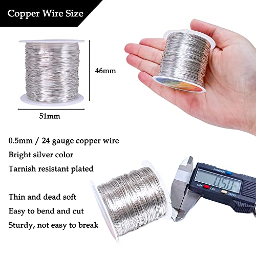 203 Feet Tarnish Resistant Copper Wires 24 Gauge/0.5mm Jewelry Craft Wires Beading Wire for Jewelry Making, Wire Wrapping and Crafting(Silver) - color: 1Silver, size: 24 Gauge
