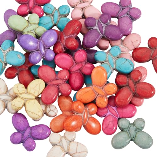 SUNNYCLUE 1 Box 35Pcs Turquoise Butterfly Beads Synthetic Gemstone Beads Bulk Random Mixed Colorful Dyed Stone Butterflies Shaped Loose Spacer Strand for Jewelry Making Bracelet DIY Craft Supplies