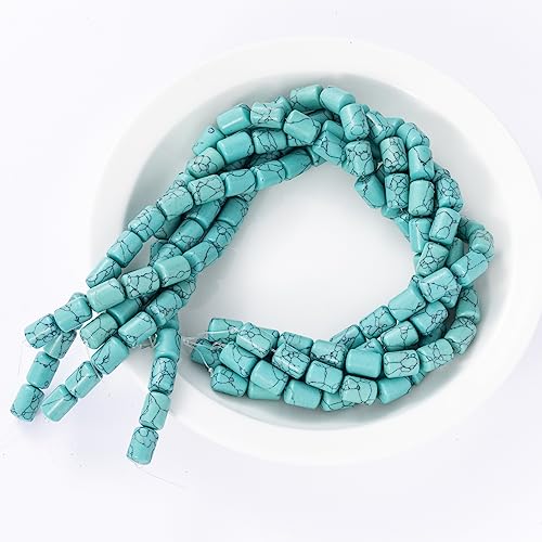 Natural Blue Turquoise Cylinder Tube Beads 10x14mm 38cm/str Loose Semi Gemstone Stone Beads for Making Bracelets Necklace - color: Blue Turquoise