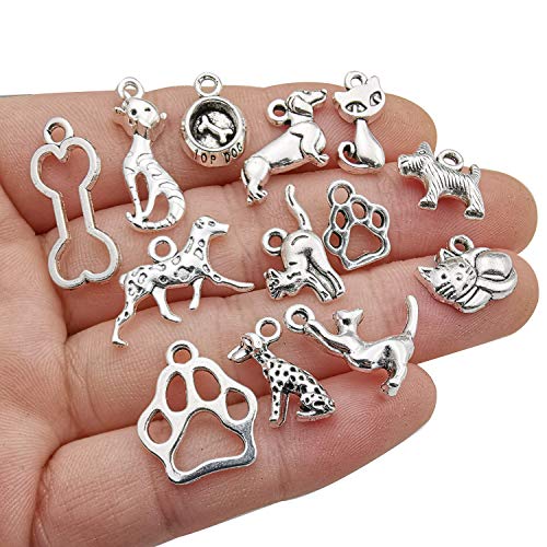 100g(80pcs) Craft Supplies Antique Silver Animals Cat Dog Pet Charms Pendants for Crafting, Jewelry Findings Making Accessory for DIY Necklace Bracelet (M293) - color: M293