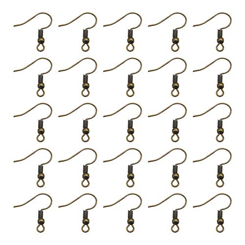 TOAOB 100pcs Earring Hooks Hypo Allergenic French Ear Wires with Ball and Coil 18mm Antique Bronze Fish Hook Earrings Making Supplies Jewelry Findings - color: Antique bronze