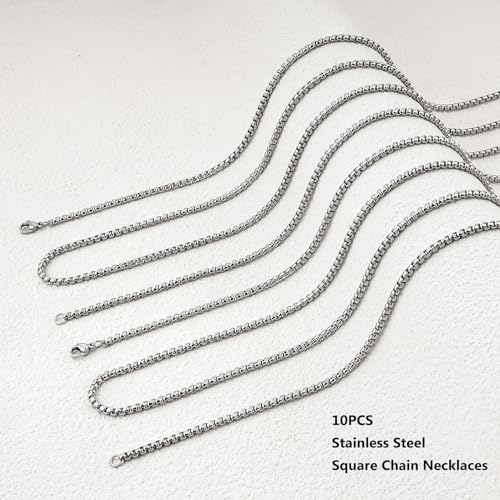 YOUBEIYEE 10 Pack Necklace for Women and Men Stainless Steel Square Rolo Chain Necklaces Bulk for Jewelry Making (16inch) - color: Steel 16"