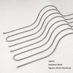 YOUBEIYEE 10PCS Stainless Steel Necklace Chains Bulk Square Rolo Chain Necklaces for Men and Women Jewelry DIY Making (20inch) - color: Steel 20"