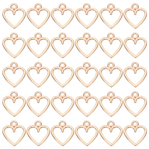 PATIKIL Heart Charm, 100Pcs Mini Heart Circle Pendant Charm Bulk for Jewelry Making Earrings Necklace Wedding Crafts - color: Rose Gold