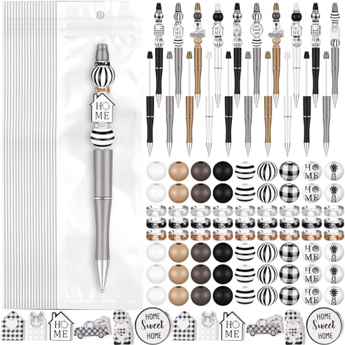 Colarr 24 Sets Plastic Beadable Pens DIY Pens Making Kit Assorted Wood Beads Crystal Spacer Black Ink Ballpoint for Women Crafts Office Family Gifts(Gnome) - style: Gnome