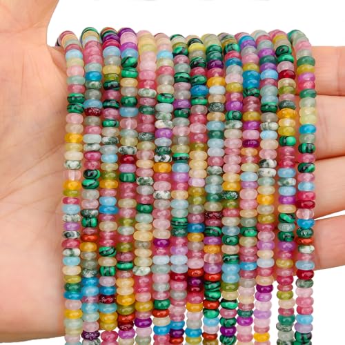 BONNY BOXX 1 Strand (150PCs) Natural 2 * 4mm Mix Colors Rondelle Beads, Natural Abacus Disk Stone Beads Loose Spacer Gemstone for DIY Bracelet Necklace Jewelry Making - color: Mix Colors, size: 2*4MM