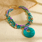 Coiris Shell Pendant Statement Strand Necklace for Women Boho Multi Beads Natural Stone Colorful Necklace Bohemian Handmade Chunky Shell Beaded Collar Jewelry for Women - color: Dark Teal