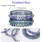 5Pcs Beaded Bracelets for Women, Bohemian Glass Faceted Crystal Beads Bracelet, Stackable Boho Disco Ball Stretch Bracelets, Multilayered Purple Jewelry Gift for Women, Mother's Day - color: Blue