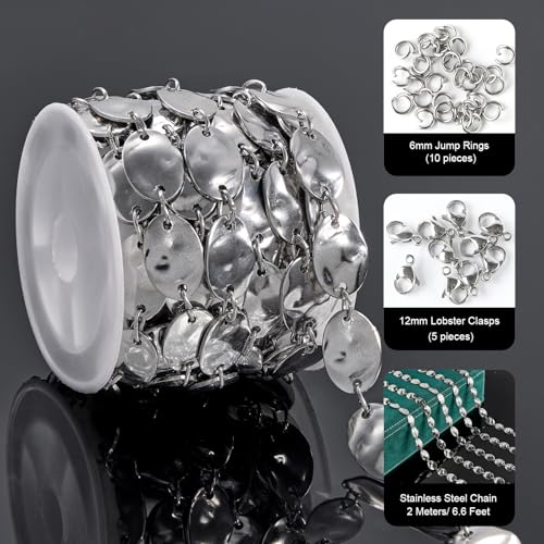 UMAOKANG 2 Meters Stainless Steel Oval Chains Bulk on Spool Small Oval Link Chain Handmade Craft Chain Roll - color: Silver Small Oval