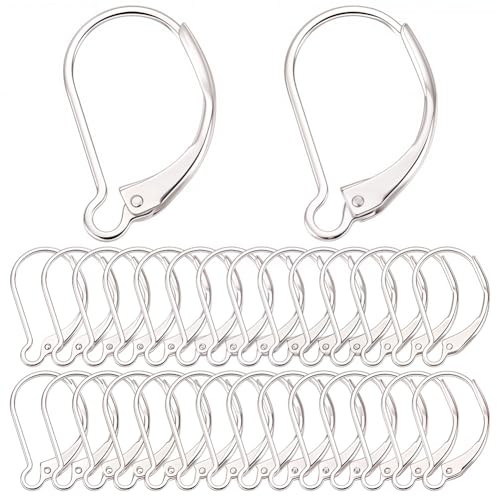 SUNNYCLUE 1 Box 40Pcs 925 Sterling Silver Plated Leverback Earring Findings French Leverback Earring Hooks Lever Back Earwire Leverbacks for Jewelry Making Accessories DIY Dangle Earrings Supplies - color: 1 Box 40pcs 925 Sterling Silver Plated Leverbacks