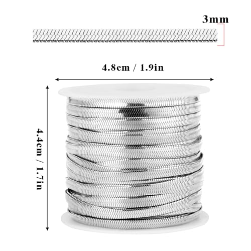 33 Feet Stainless Steel Snake Chains Roll, 3mm 304 Stainless Steel Flat Snake Chain Bulk Spool for Jewelry Making DIY Craft - color: 3.0mm Stainless Steel Flat Snake Chains