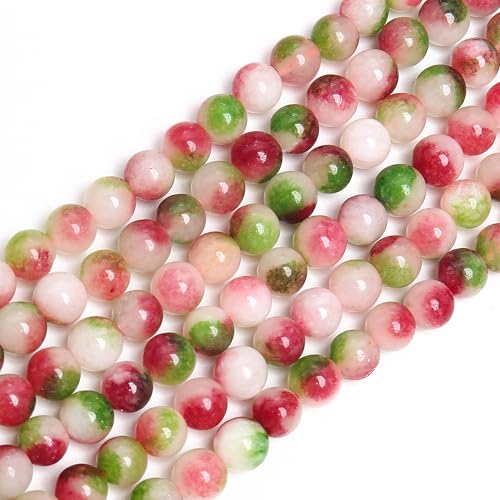 70PCS Natural 8MM Healing Gemstone, Watermelon Tourmaline Energy Stone Round Loose Beads, Semi-Precious Crystal Beads with Free Elastic String for Jewelry Making DIY - color: Watermelon Tourmaline, size: 8MM