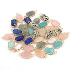LHJ 7 Pcs Natural Stone Connectors Rectangle Shape Healing Crystal Double Loop Charms for Jewelry Making Necklace Bracelet