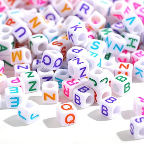 DAHI 1000PCS Cube Letter Beads Colorful Square Alphabet Bead A-Z Acrylic 6mm Letter Beads for Jewelry Making (Color White 6x6mm) - color: color white 6x6mm