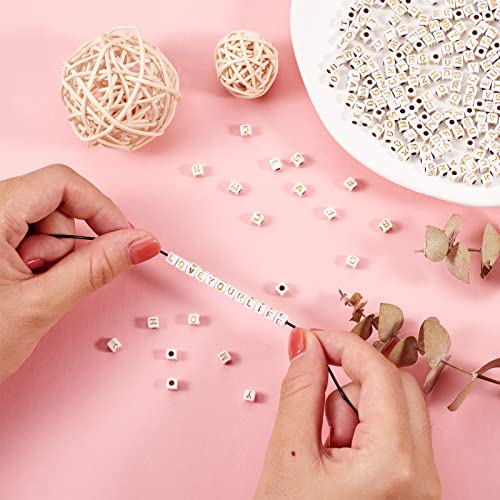 FASHEWELRY 500Pcs White Acrylic Cube Letter Beads 4.5x4.5x4.5mm Golden Alphabet A-Z Spacer Beads for DIY Bracelet Necklace Jewelry Making - color: White Golden-500Pcs, size: 4.5x4.5x4.5mm