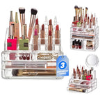 Masirs Clear Makeup Organizer - 16-Compartment Cosmetic and Jewelry Holder with 4 Drawers - Vanity Storage Box for Makeup, Skincare, Accessories, and Jewelry Display - size: 4-drawer | 16 Compartments