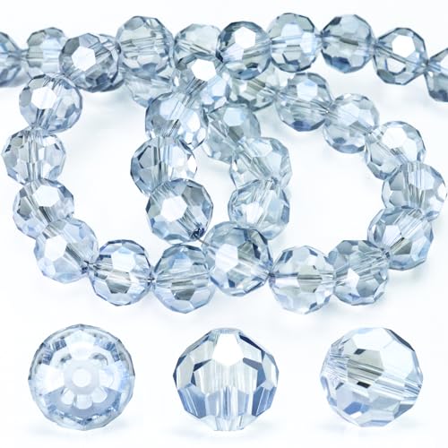 Dowarm 200 Pieces 6MM Round Crystal Glass Beads for Jewelry Making, Rondelle Crystal Beads for Crafts Wine Charms Wind Chimes Suncatchers, Faceted Loose DIY Spacer Beads, Light Blue Gray - color: 16-Light Blue Gray, size: 6MM