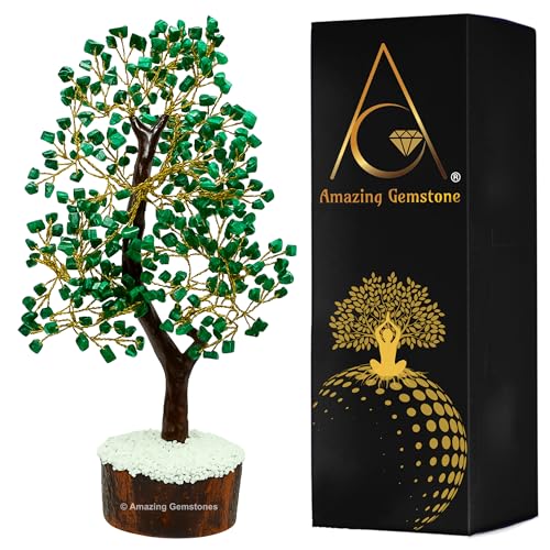 Amazing Gemstone Crystals and Healing Stones Birthday Gifts for Women - Malachite Crystal Tree of Life Home Decor Stocking Stuffers, Bookshelf, Room, Meditation Gift for Dad, Unique Birthday Gifts - color: Malachite