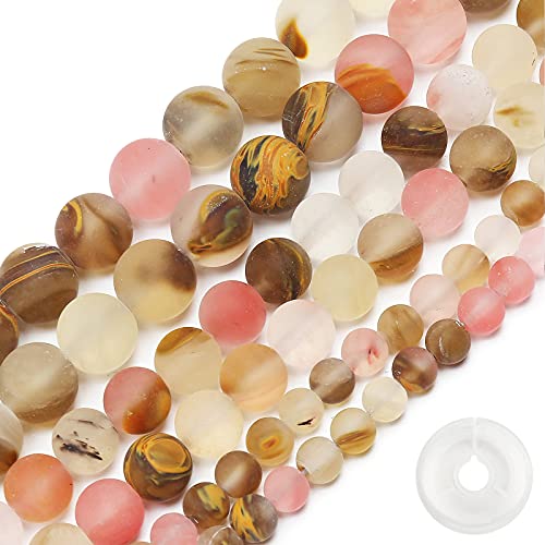 Natural Matte Watermelon Rind Beads, 8MM Round Frosted Unpolished Loose Gemstone Beads for Bracelet Necklace Jewelry Making, Energy Stone Healing Power with Stretch Beading Cord - color: Matte Watermelon Rind, size: 8MM