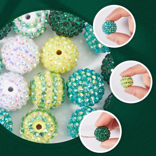 SUNNYCLUE 30Pcs 20mm Green Chunky Resin Rhinestone Beads Round Disco Ball Loose Spacer Beads for Jewelry Making DIY Bracelet Necklace Pen Supplies - color: 30pcs 20mm Green Rhinestone Beads