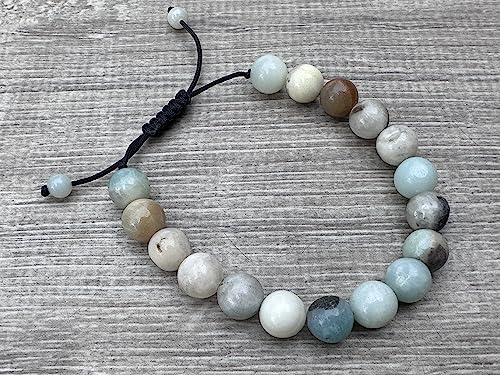 GAF TREASURES Grade A ++ Gemstone Round Bead Adjustable Bracelet 10mm, Genuine Crystal Bead Bracelet, Gift for Men & Women - color: Amazonite Mixed
