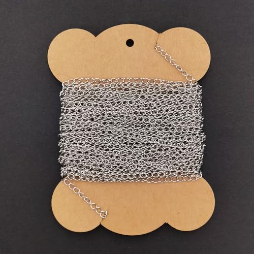 INSPIRELLE 30 Foot Stainless Steel Curb Chains 3mm Tarnish Resistant Extender Chain for Bracelet Necklace Jewelry Making - color: Natural Color - 30 Foot