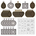 HOMEIDOL Resin Jewelry Molds Pendant Trays Making Kit with 30pcs 5 Styles Metal Pendants and 1pc Silicone Epoxy Casting Mold for Pendant Crafting DIY Gifts - color: 30Pcs Metal Pendant+1 Pc Silicone Casting Molds