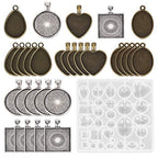 HOMEIDOL Resin Jewelry Molds Pendant Trays Making Kit with 30pcs 5 Styles Metal Pendants and 1pc Silicone Epoxy Casting Mold for Pendant Crafting DIY Gifts - color: 30Pcs Metal Pendant+1 Pc Silicone Casting Molds