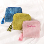 Mothers Day Gifts Personalized Travel Jewelry Case with Embroidered Name,Custom Small Jewelry Pouch Velvet Jewelry Organizer Storage Bag for Bracelet Rings Earring - color: Light Blue
