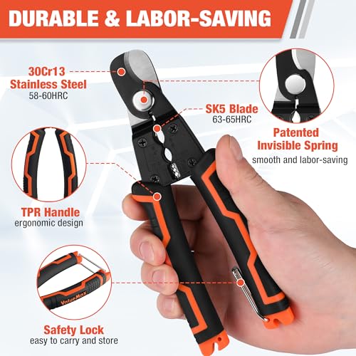 ValueMax 7 Inch Wire Stripper, Cable Cutters, Jacket Removal Cable Stripper, Wire Cutter for Copper, Aluminium Solid and Standard Wire, 4 in 1 Electrical Wire Stripper Tool