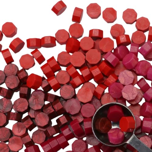 250Pcs Red Mix Sealing Wax Beads for Wax Seal Stamp, WaxSeal Beads Set with 50 Each of 5 Colors Perfect for Gift Sealing (250, Red Mix) - color: Red Mix