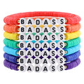 Rainbow Heishi Surfer Bracelets Set for Women Stackable Clay Beaded Bracelets Disc Stretch Preppy Bracelets Layering Colorful Friendship Bracelets Team Cheer Bulk Boho Summer Beach Jewelry Gift - style: BADASS