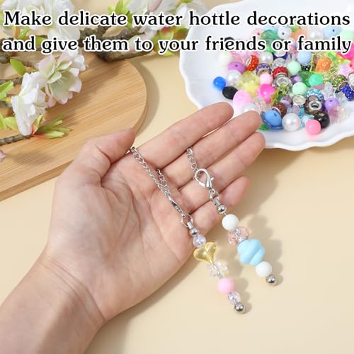 40 Pcs Beadable Keychain Bars Bulk, Silver Keychain Bars for Beads with Beaded Cup Charms, Beaded Pokey Tools for Stanley Tumblers & Handle Cups, DIY Gift Pendant for Bottle Accessories