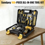 Sundpey Home Tool Kit with Drill - 166-Piece General Basic Home Repair Tool Set with 12V Cordless Power Drill & Battery & Charger & Portable Tool Box for Garden Office House Apartment Repair Men Women