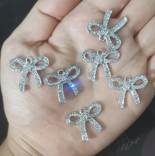 16-Pcs Crystal Jewelry Making Charms Silver Pendant Charm For Women Making Jewelry Crafts Rhinestone Charms - color: BowTie