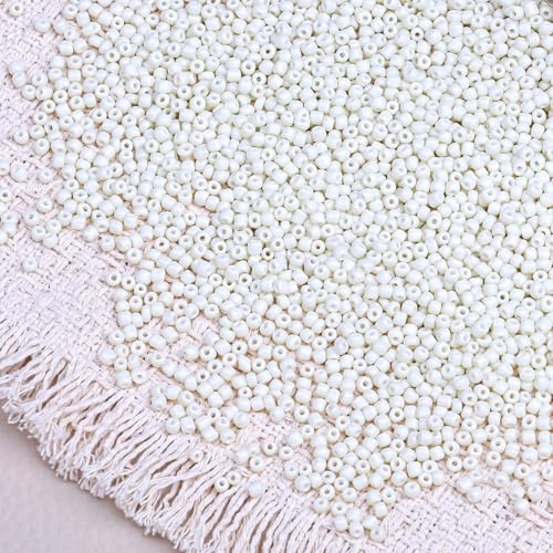 2000pcs Glass Seed Beads Bulk, 4mm 6/0 Mini Pony Spacer Small Individual Color Seed Beads for DIY Bracelet Necklaces Wrist Jewelry Making, Beige White - color: Beige White