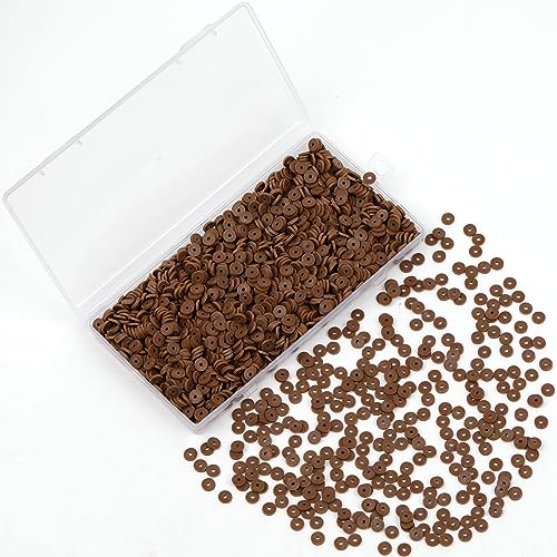 2000Pcs White Clay Beads Polymer Clay Spacer Beads Flat Beads 6mm Round Heishi Vinyl Beads for DIY Craft Gift Adults Bracelets Necklace Jewelry Making Earring Accessories (Brown) - color: Brown