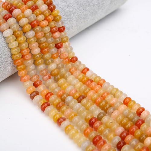 2 Strands (150PCs) Natural Golden Silk Jade Rondelle Beads, 5 * 8mm Gemstone Loose Spacer Abacus Disk Beads for DIY Bracelet Necklace Earrings Jewelry Making, Craft Supplies Beading Kit - color: Golden Silk Jade, size: 5*8MM