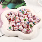 15Pcs Acrylic Beads Round 16mm UV Blood Devil's Eye Printed Halloween Fit for DIY Bead Pen Accessories Phone Chain Keychain Beads Loose Beads - color: Eye-Mixed color