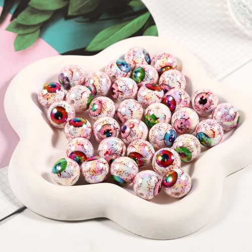 15Pcs Acrylic Beads Round 16mm UV Blood Devil's Eye Printed Halloween Fit for DIY Bead Pen Accessories Phone Chain Keychain Beads Loose Beads - color: Eye-Mixed color