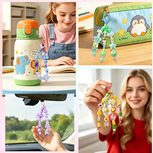 TOHONGADON 1812 Pcs Bead Keychain Making Kit, 7 Color Rainbow Beads Bag Charm Kit, Keychain Making Supplies with Beads, Great for Gifts, Festival, Party, Activity - color: 1812 Pcs Beads Keychain Kit