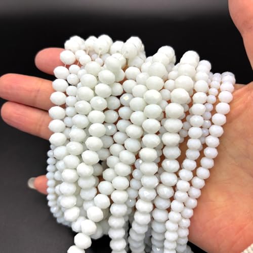 1040PCS Assorted Size Glass Beads, 4/6/8mm Crystal Glass Beads for Jewelry Making, Briolette Crystal Spacer Loose Bulk Beads for DIY Crafts, Suncatchers, White Color - color: White