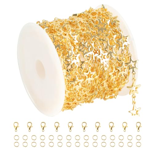 YOUBEIYEE 13 Feet Star Chain for Jewelry Making 18K Gold Plated Brass Chain Spool Hollow Stars Link Chain Jewelry Craft Chains Bulk - color: Star