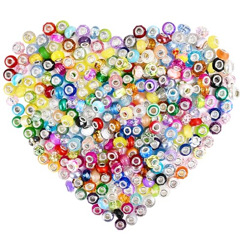 120pcs European Large Hole Beads, Assortments Charm Lampwork Murano Spacer Craft Beads for DIY Charms Bracelet Necklace Earring Jewelry Making Supplies(14 Colors) - color: 14 Colors