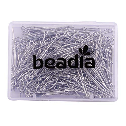 BEADIA Open Eye Pins Platinum Head Pins for DIY Jewelry Making 40mm 200pcs - color: Platinum, size: 40mm